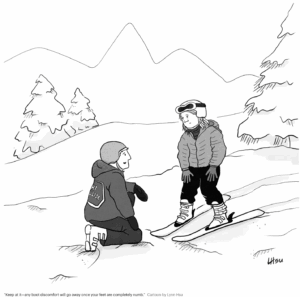 New Yorker numb feet ski boot cartoon